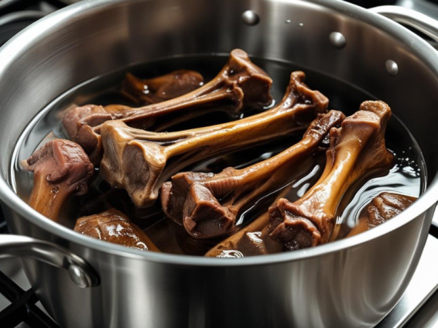 Place the browned veal bones in a stock pot.