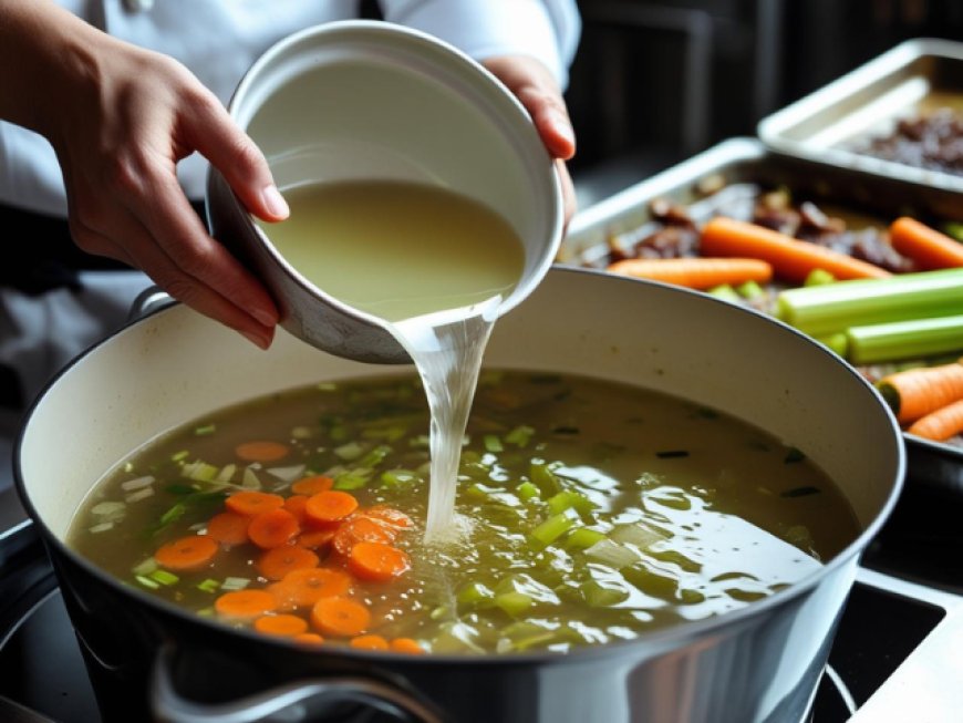 Add the vegetables to the stock.