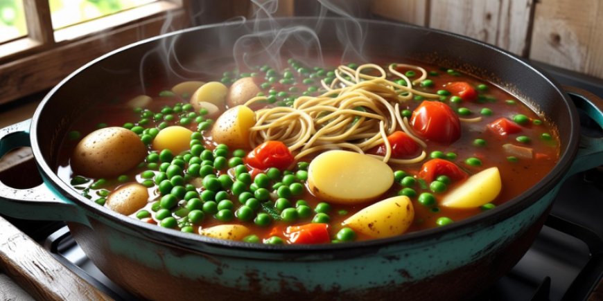 Add the spaghetti , potatoes and tomatoes