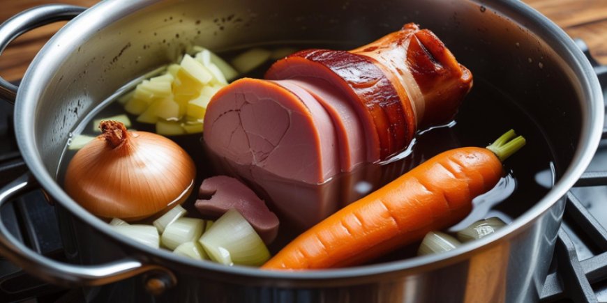 Place the ham hock, onion, and carrot in a pot.