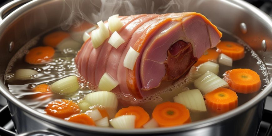 Boil the ham hock, onions and carrots.