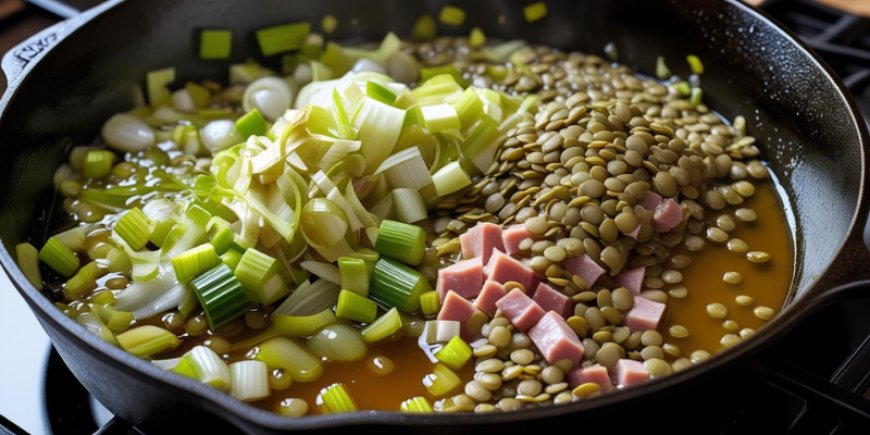 Sauté the vegetables and add the lentils.