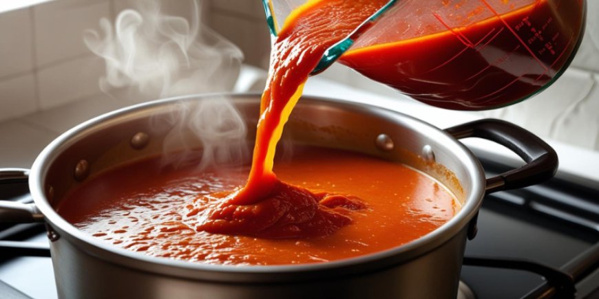 Pour in the tomato puree.