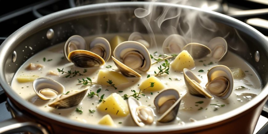 Add the clams, cream and thyme.
