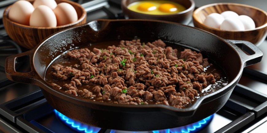 Combine minced beef, salt, egg white and a quarter beef stock.