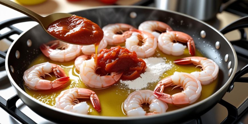 Add the flour and tomato puree.