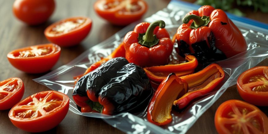 Remove the pepper's skin and slice.