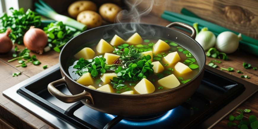Add the stock and potatoes.