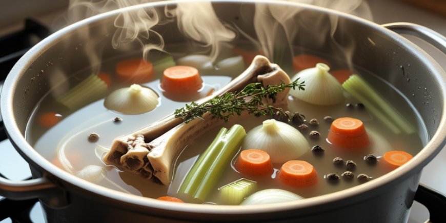 Add the vegetables and peppercorns.