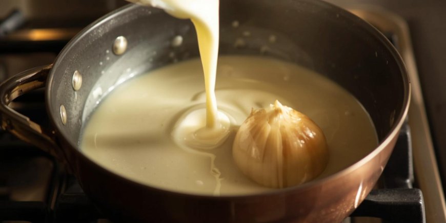 Add the milk and the studded onion in the roux.