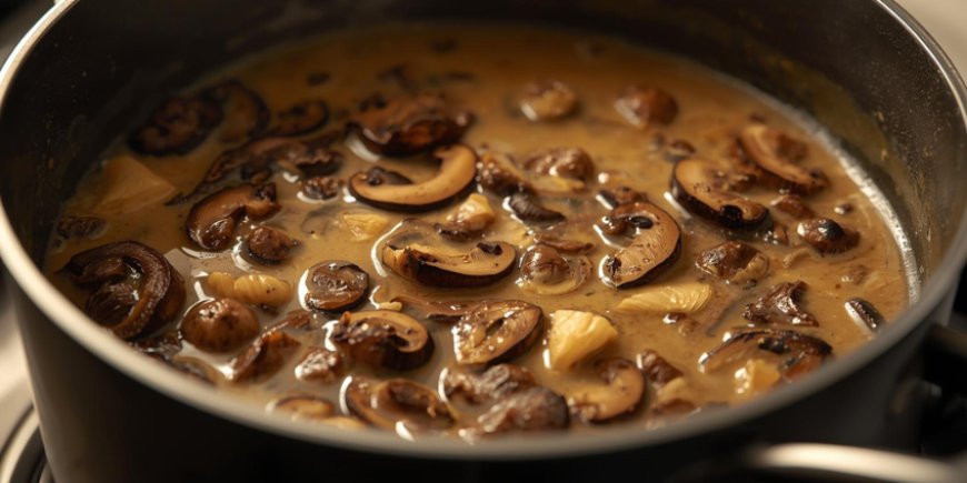 Stir in the mushroom trimmings.