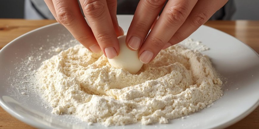 Roll the eggs in flour.