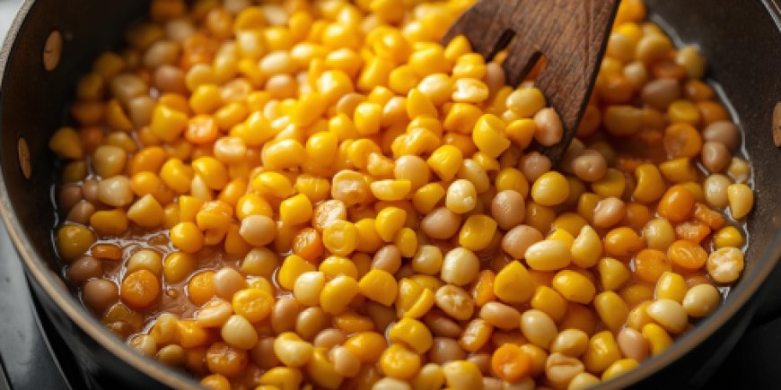 Mix the sweetcorn and beans in the pan.