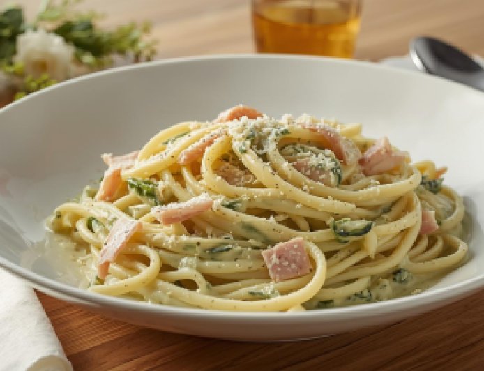 Spinach Fettuccine with Ham and Cream Cheese Recipe