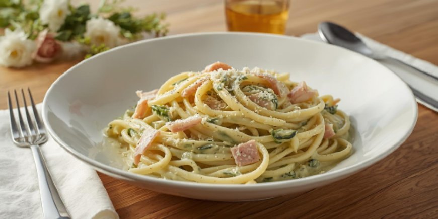 Spinach Fettuccine with Ham and Cream Cheese Recipe