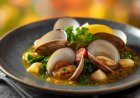 Steamed Clams in Saffron and Spring Green Broth Recipe with Images