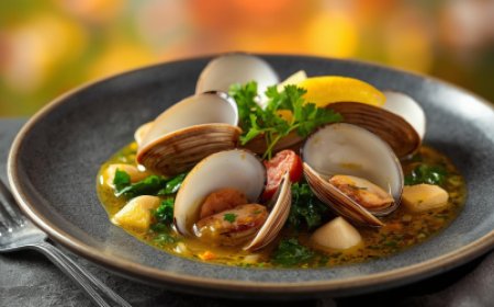 Steamed Clams in Saffron and Spring Green Broth Recipe with Images
