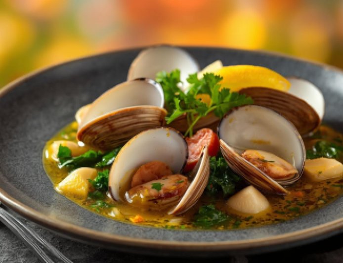 Steamed Clams in Saffron and Spring Green Broth Recipe with Images