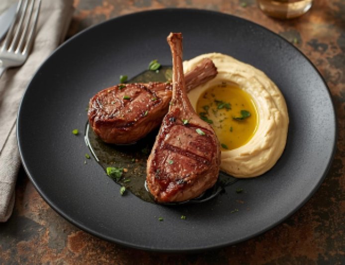 Lamb Valentine Steaks with Fresh Hummus Recipe